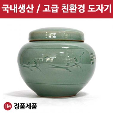 국산 도자기 단지 청자운학 단지 1.2kg 경옥고 꿀 소금 된장 고추장 항아리 선물단지